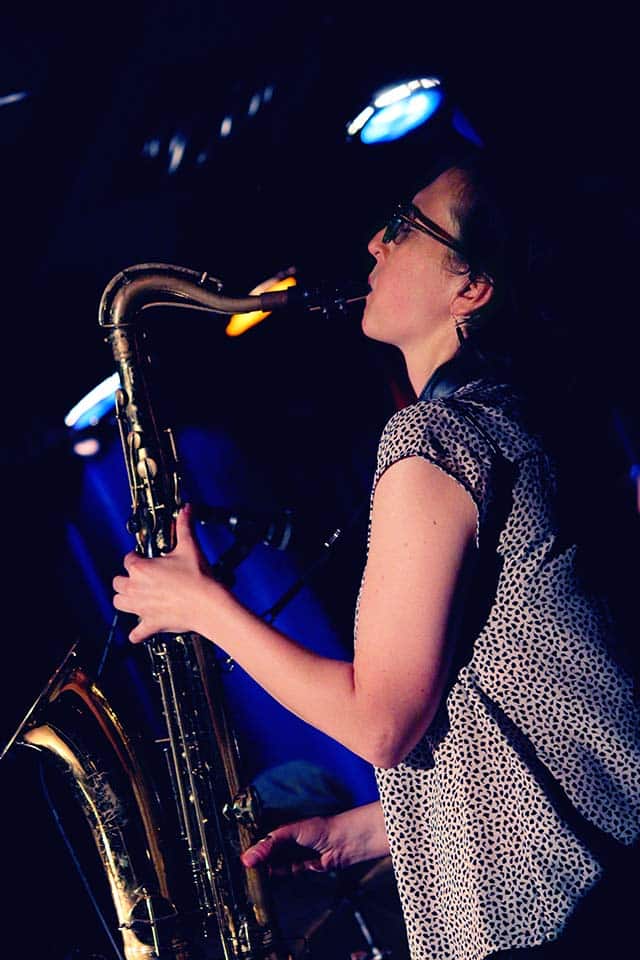 Anna Webber playing saxophone